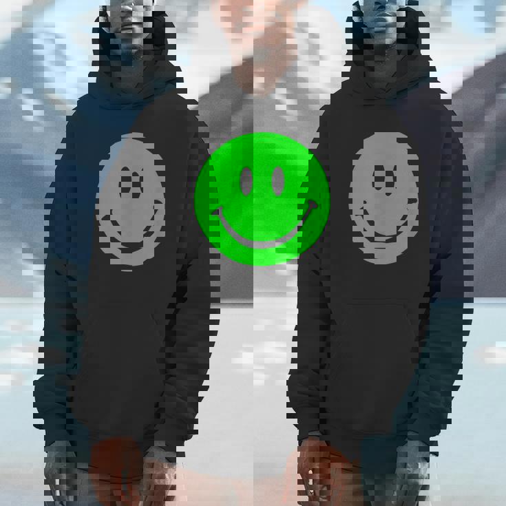 グリーン スマイリーフェイス レトロ グリーン ハッピーフェイス パーカー