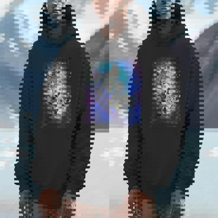 コズミックスペース オオカミ 家族 オオカミ 顔 Hoodie