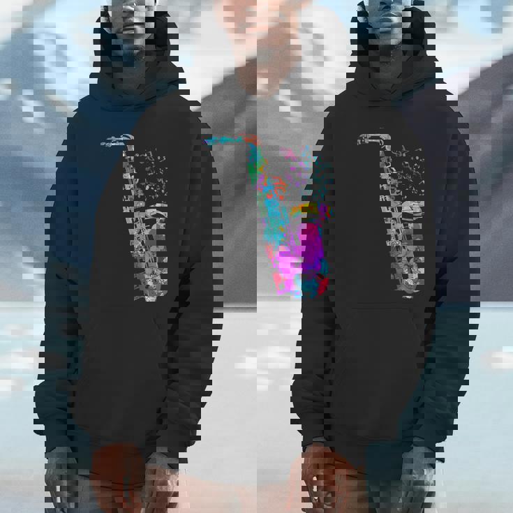 サクソフォン プレーヤー ジャズ 音符 サクソフォン カラフル サックス Hoodie
