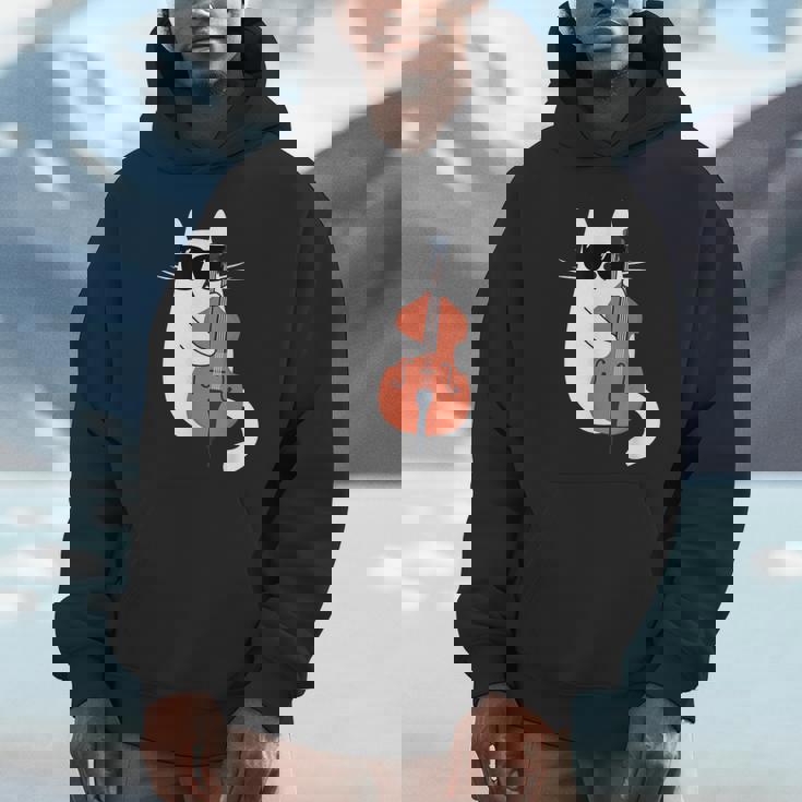 ネコとコントラバス 猫とサングラス ネコ好き 猫飼い コントラバス ウッドベース ダブルベース ジャズ音楽 ネコ 猫 パーカー