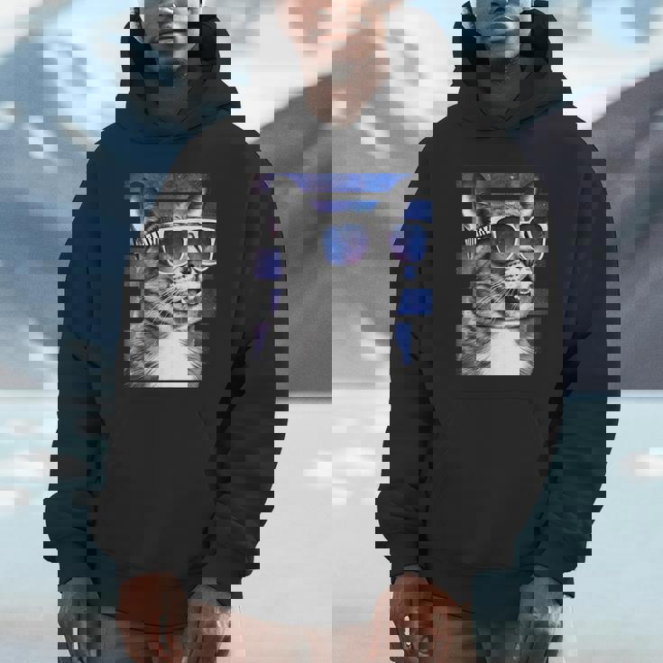 猫 宇宙 メガネ ギャラクシー サングラス おもしろい 猫 ミーム Hoodie