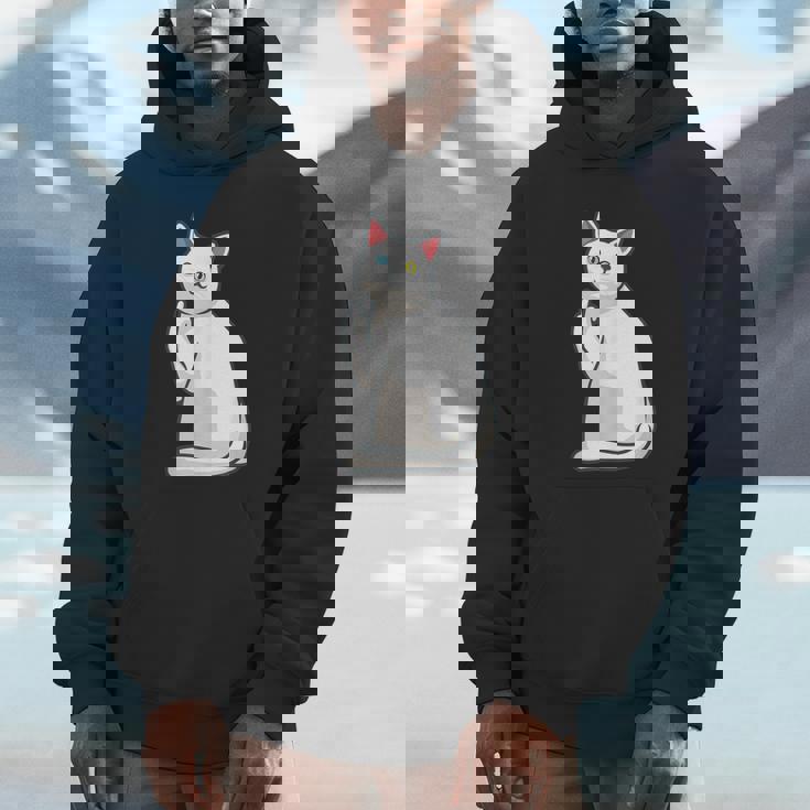 面白い猫 中指 オッドアイドキャット キティ Hoodie