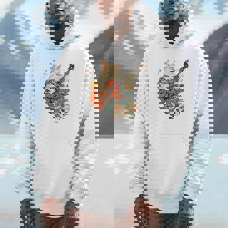 ギターを弾く日本の侍猫 忍者 浮世絵 アニメ パーカー