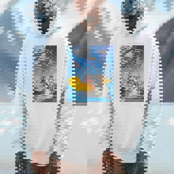 猫に乗って火を吐くサメレインボーレーザータコス 長袖tシャツ Hoodie