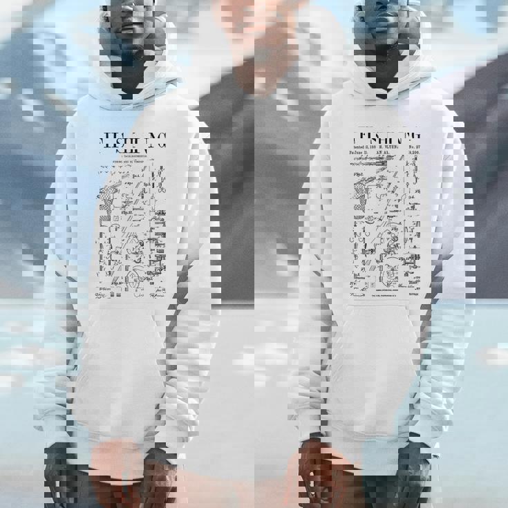 釣り ロッド タックル リール ルアー フィッシャーマン ヴィンテージ 特許 プリント Hoodie