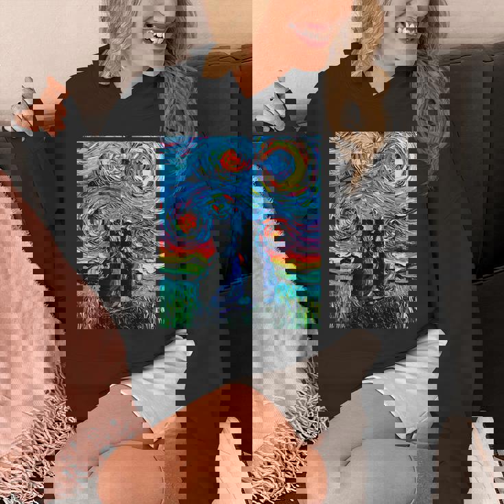 Aja 星月夜に2匹の黒猫 カラフルアート パーカー