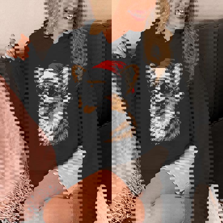 Corgi サンタハット 面白い かわいい 犬 ママ お父さん クリスマス 長袖tシャツ パーカー