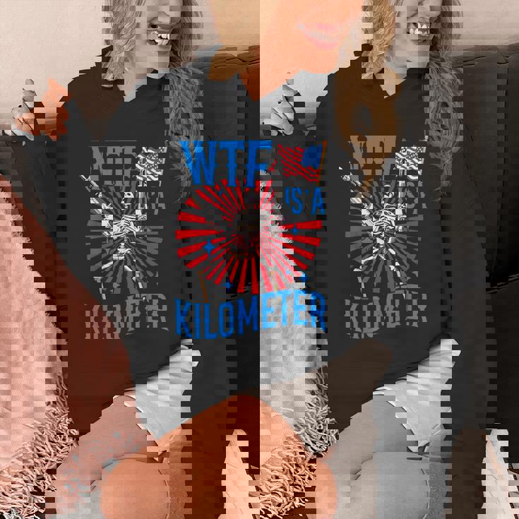 Retro Wtf Is A Kilometer Patriotic American Skeleton Hoodie