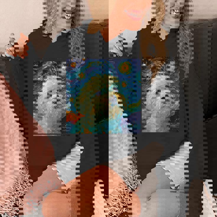 かわいいマルチーズドッグ 星月夜 ヴィンセント・ヴァン・ゴッホ絵画 パーカー