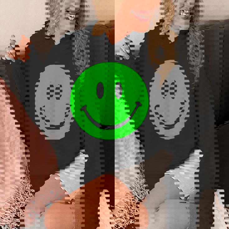 グリーン スマイリーフェイス レトロ グリーン ハッピーフェイス パーカー