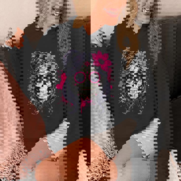 スタイリッシュなマゼンタ サクラ ムエルテ スカルデザイン Dia De Los Muertos パーカー