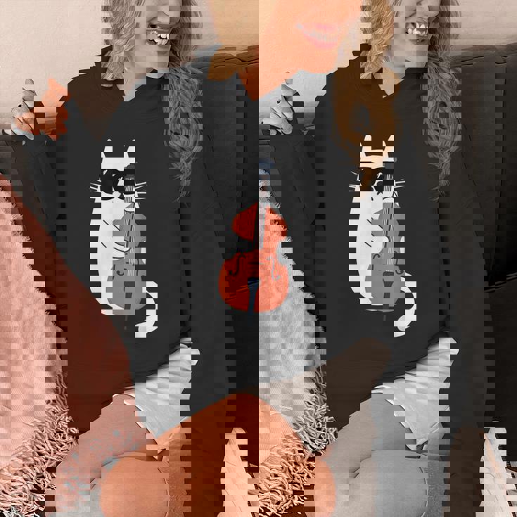 ネコとコントラバス 猫とサングラス ネコ好き 猫飼い コントラバス ウッドベース ダブルベース ジャズ音楽 ネコ 猫 パーカー