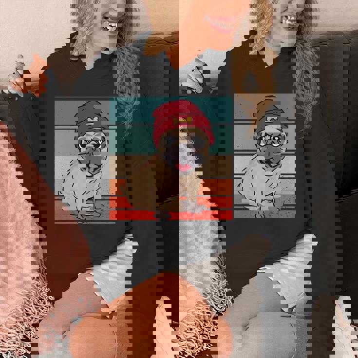 パグ ビーニー 赤骨かわいい遊び心のある幸せなスタイリッシュな動物ペット 長袖tシャツ パーカー