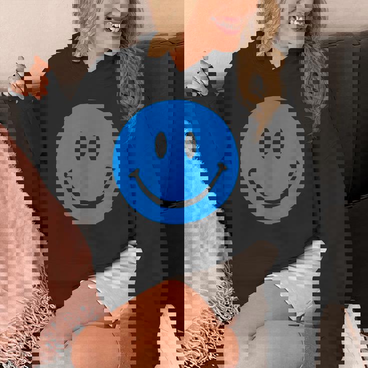 ブルースマイリーフェイス レトロブルーハッピーフェイス パーカー