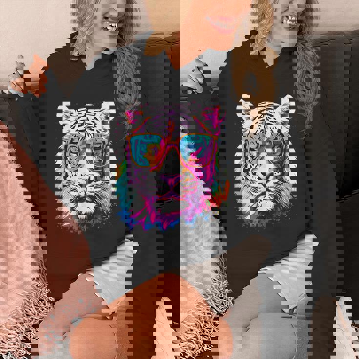 ホワイトタイガー サングラス カラフル アート 動物 虎 パーカー