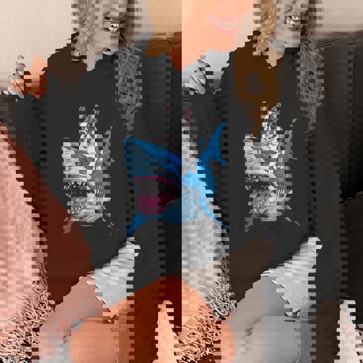 ライディング シャーク フレンチブルドッグ 長袖tシャツ パーカー