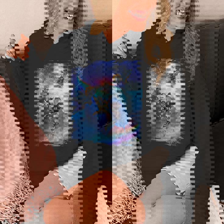 レインボーギャラクシー 宇宙に乗るサメに乗る猫 パーカー