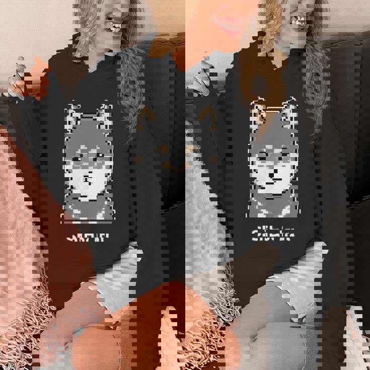 丸顔の黒柴さんのドット絵 長袖tシャツ パーカー