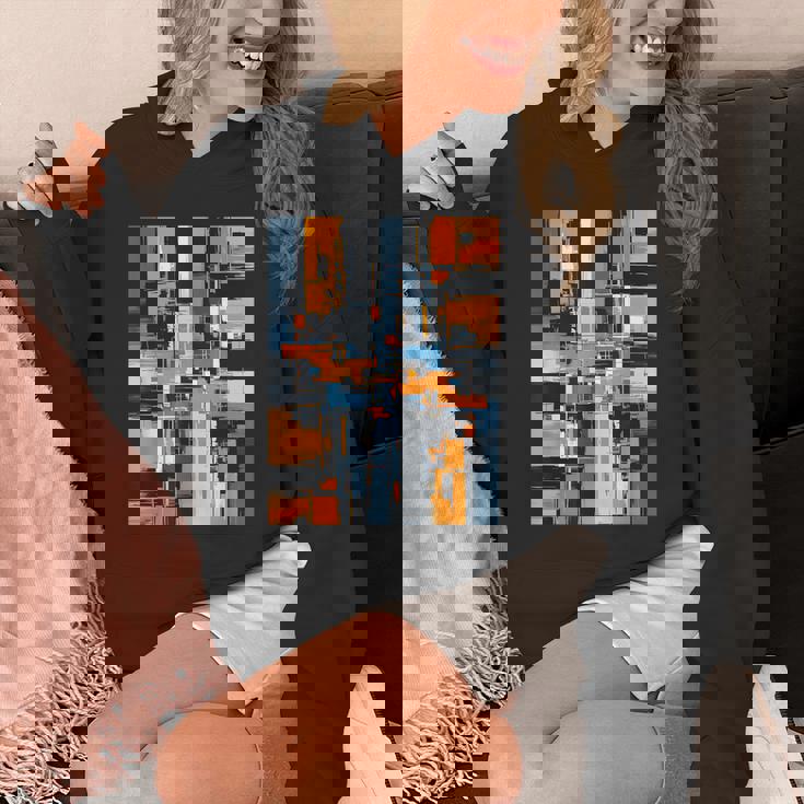 抽象幾何アート オレンジ青 モダン Abstract Geometric Composition パーカー