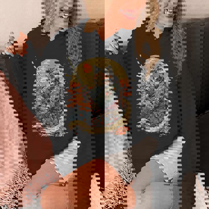 日本のサムライキャットプリント パーカー