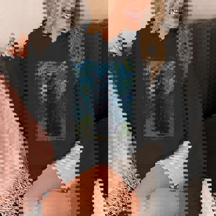 星月夜 ヴィンセント・ヴァン・ゴッホ 黒猫 レトロ絵画 猫 長袖tシャツ パーカー