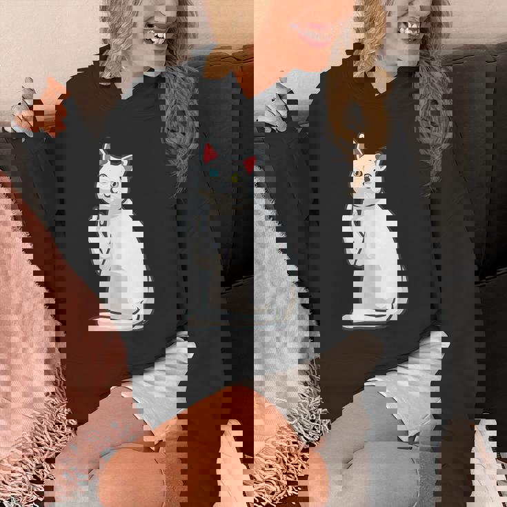 面白い猫 中指 オッドアイドキャット キティ Hoodie