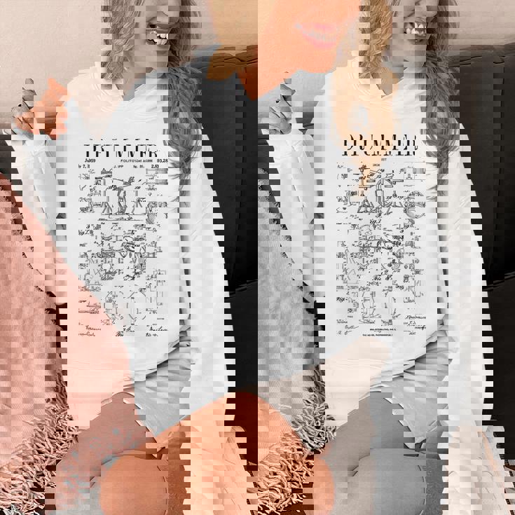 ドラムセットキット ヴィンテージ パテントドラマー ドローイングプリント Hoodie