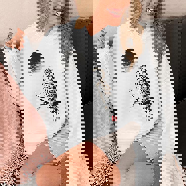 日本製 墨絵 ふくろう アート 墨筆 絵 漢字 知恵 – 日本文化デザイン パーカー