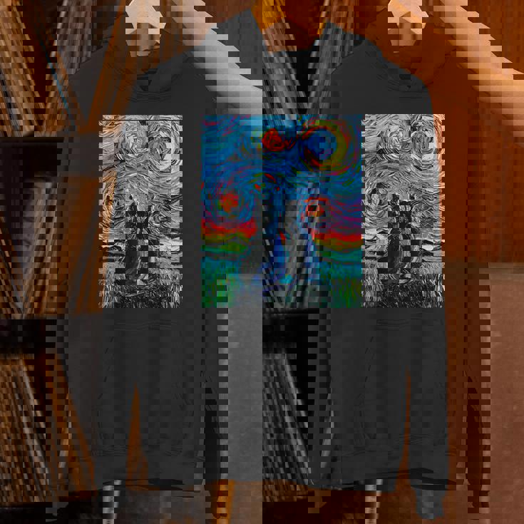 Aja 星月夜に2匹の黒猫 カラフルアート パーカー