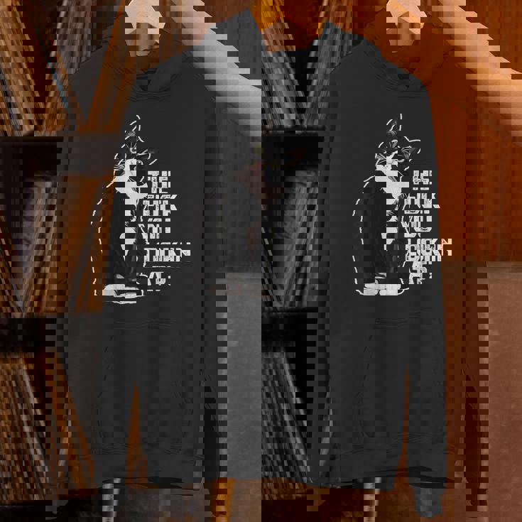 The Fuck You Lookin At 猫好きのための面白い下品なノベルティ パーカー