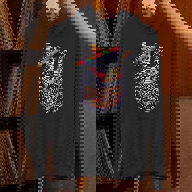 Skeleton Mariachi Guitar Pocket Cinco De Mayo Mexican Hoodie
