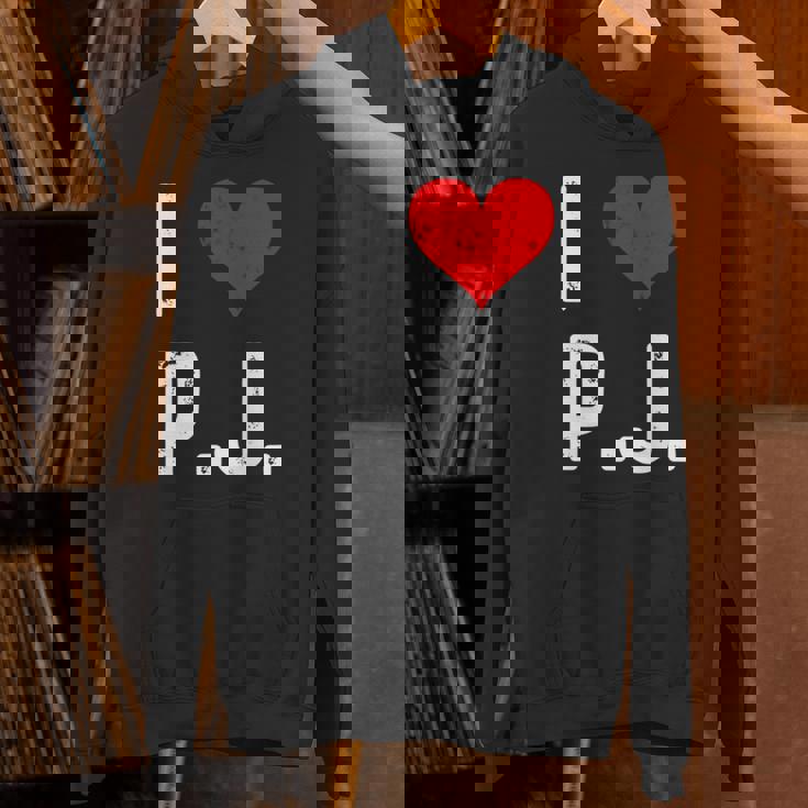 I Love Pj PJ ハート アンティーク調 長袖tシャツ パーカー