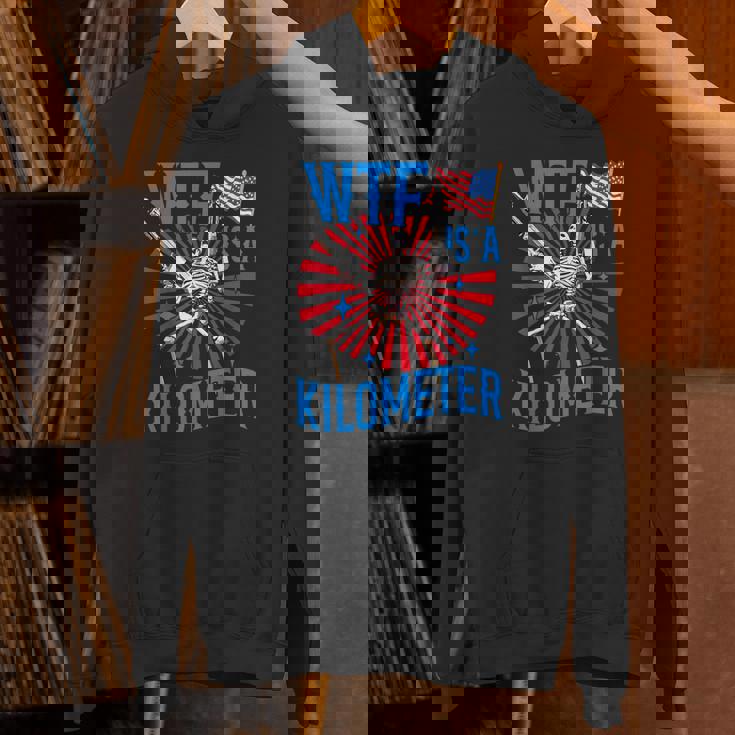Retro Wtf Is A Kilometer Patriotic American Skeleton Hoodie