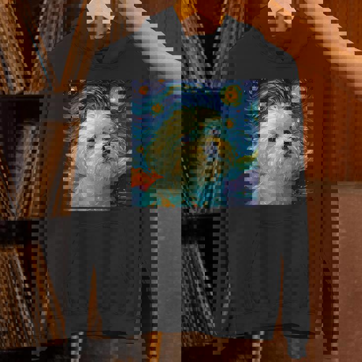 かわいいマルチーズドッグ 星月夜 ヴィンセント・ヴァン・ゴッホ絵画 パーカー