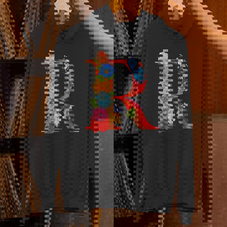 イニシャル R アルファベット バタフライ ローズ 花 水彩 モノグラム Hoodie