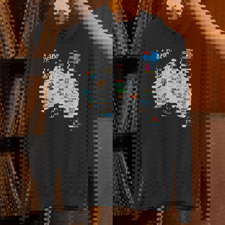 オーストラリアの地図。風景、動物、文化、シンボルのアイコン パーカー