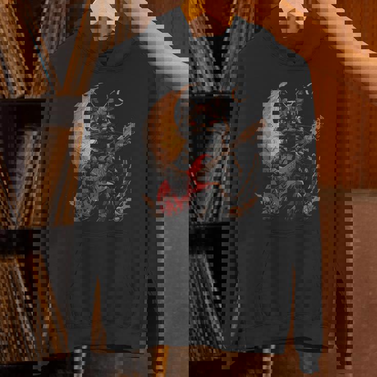 ギターを弾くロックキャット 面白いロックミュージックギター猫 パーカー