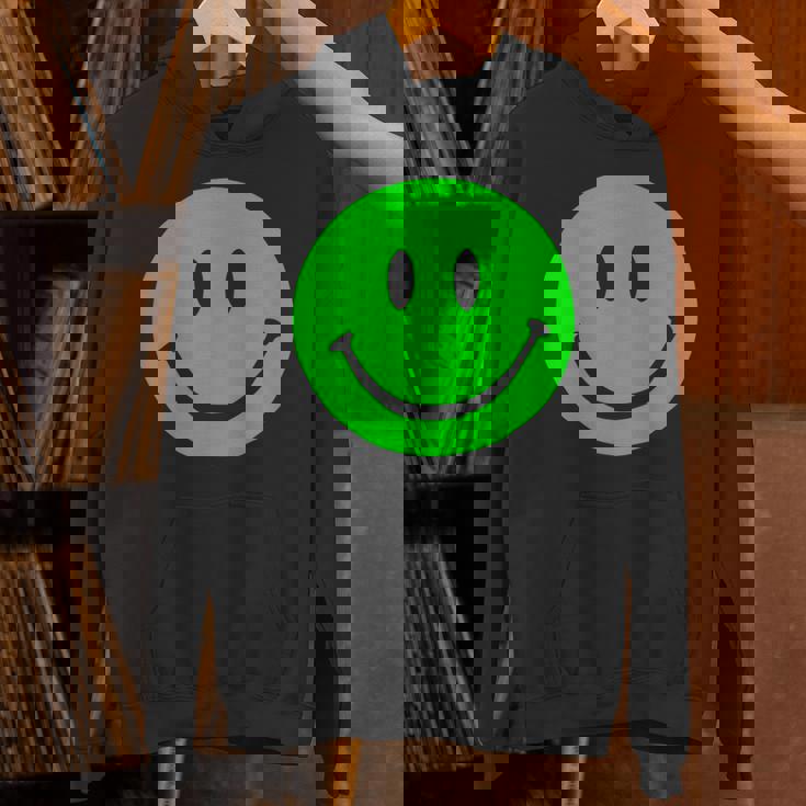 グリーン スマイリーフェイス レトロ グリーン ハッピーフェイス パーカー