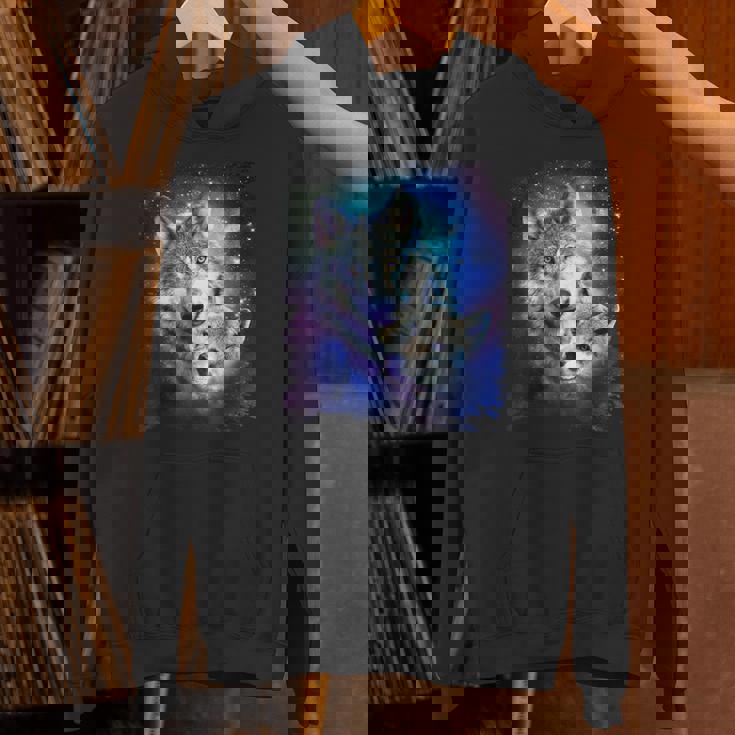 コズミックスペース オオカミ 家族 オオカミ 顔 Hoodie