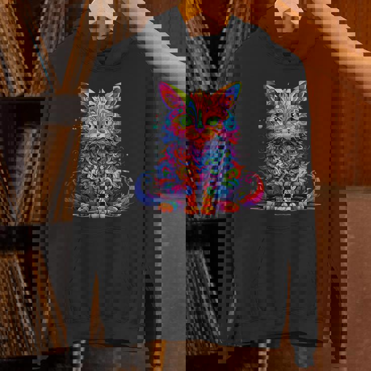 サイケデリック マンガ 猫 カラフル ファンタジー 曼荼羅スタイル パーカー