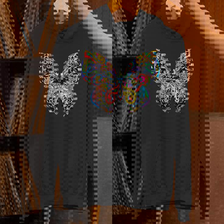 サイケデリック 蝶 神聖な曼荼羅デザイン チャクラ ラブアート パーカー