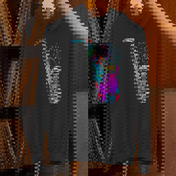 サクソフォン プレーヤー ジャズ 音符 サクソフォン カラフル サックス Hoodie
