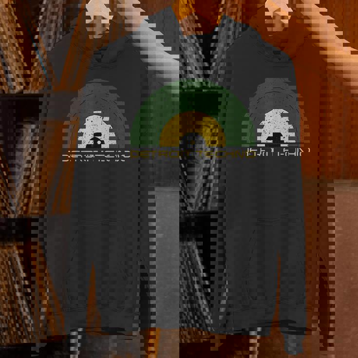 デトロイトテクノレトロルックレコード デトロイトテクノテキスト付き パーカー