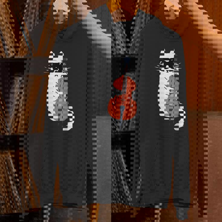 ネコとコントラバス 猫とサングラス ネコ好き 猫飼い コントラバス ウッドベース ダブルベース ジャズ音楽 ネコ 猫 パーカー