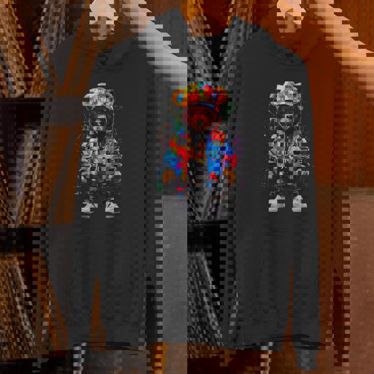 ヒップホップ テディベア カラフル テディベア グラフィック パーカー