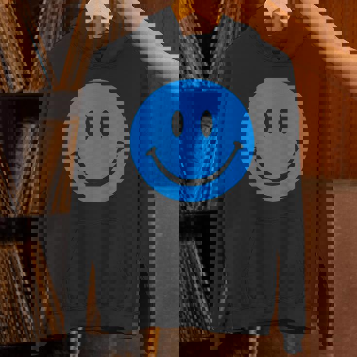 ブルースマイリーフェイス レトロブルーハッピーフェイス パーカー