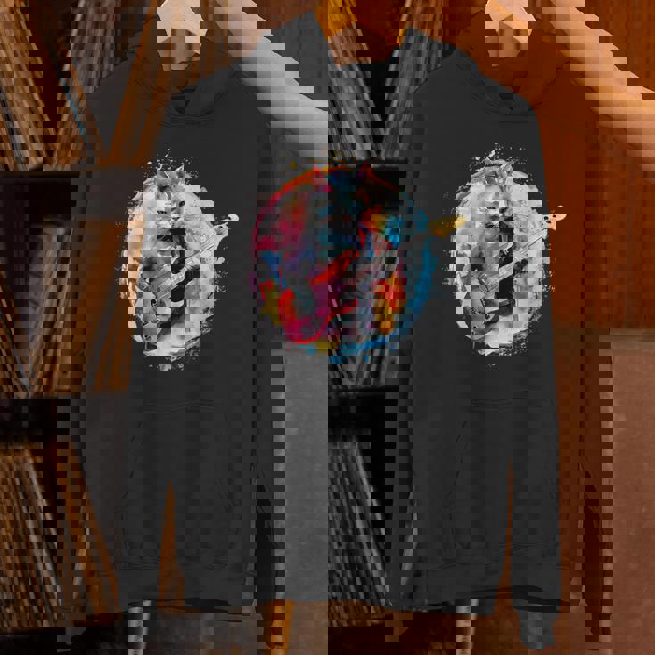 ベースギターを弾く猫水彩グラフィックデザイン パーカー