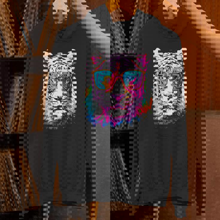 ホワイトタイガー サングラス カラフル アート 動物 虎 パーカー