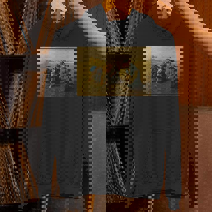 ミレー風アート猫の田植え 農作業をする三匹の猫たち パーカー