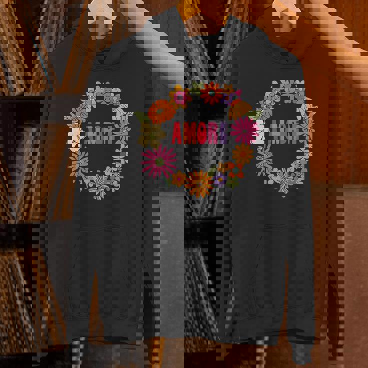 レトロ ボーホー フラワー アモーレ 愛 イタリア語 イタリア 旅行 パーカー